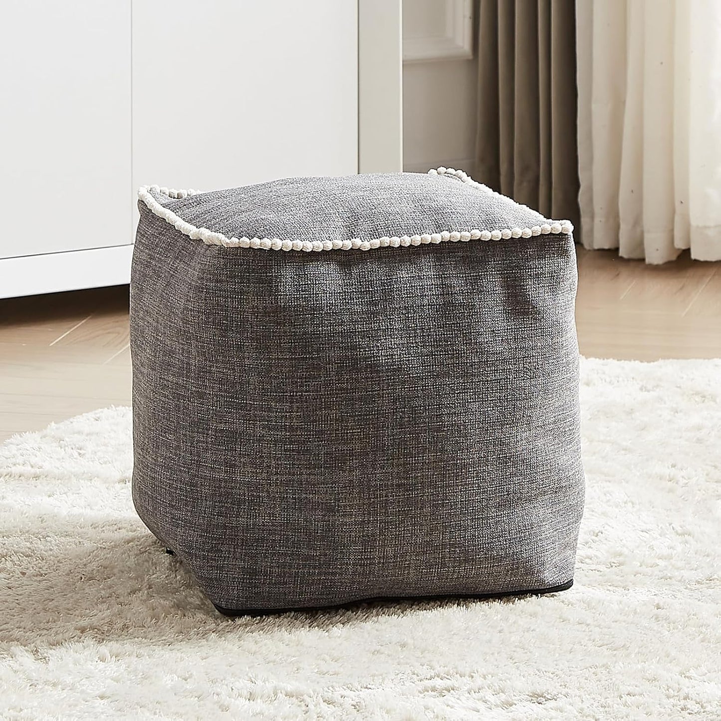 45x45 Louis Donn Unstuffed Square Pouf Ottoman Cover Footstool for Storage Washable Small Bean Bag Cotton and Linen