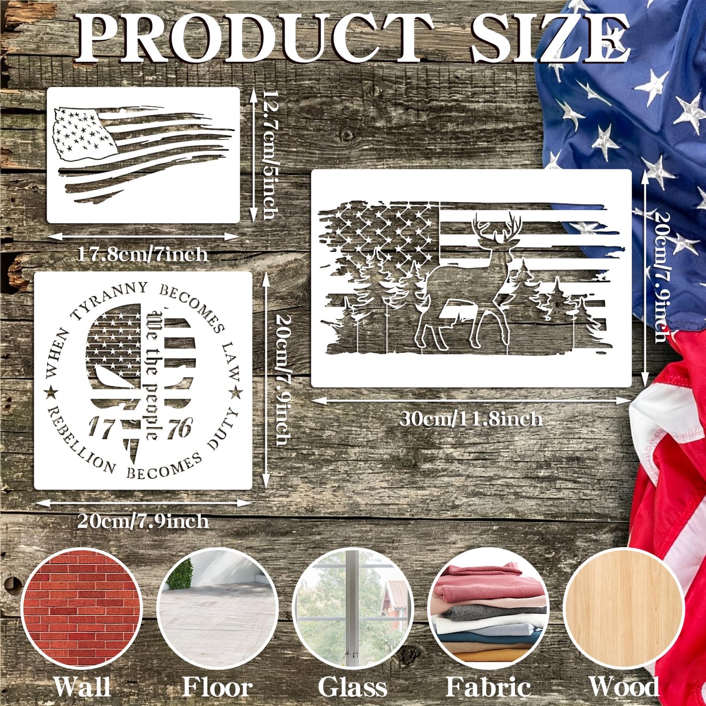 ZCPTZ 21 Pcs American Flag Stencils for Painting Reusable Templates Patriotic 50 Stars 1776 Flag We The People Crafts Stencil for Wood, Wall, Fabric, 4th of July Independence Memorial Day DIY Drawing
