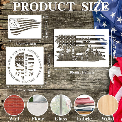 ZCPTZ 21 Pcs American Flag Stencils for Painting Reusable Templates Patriotic 50 Stars 1776 Flag We The People Crafts Stencil for Wood, Wall, Fabric, 4th of July Independence Memorial Day DIY Drawing