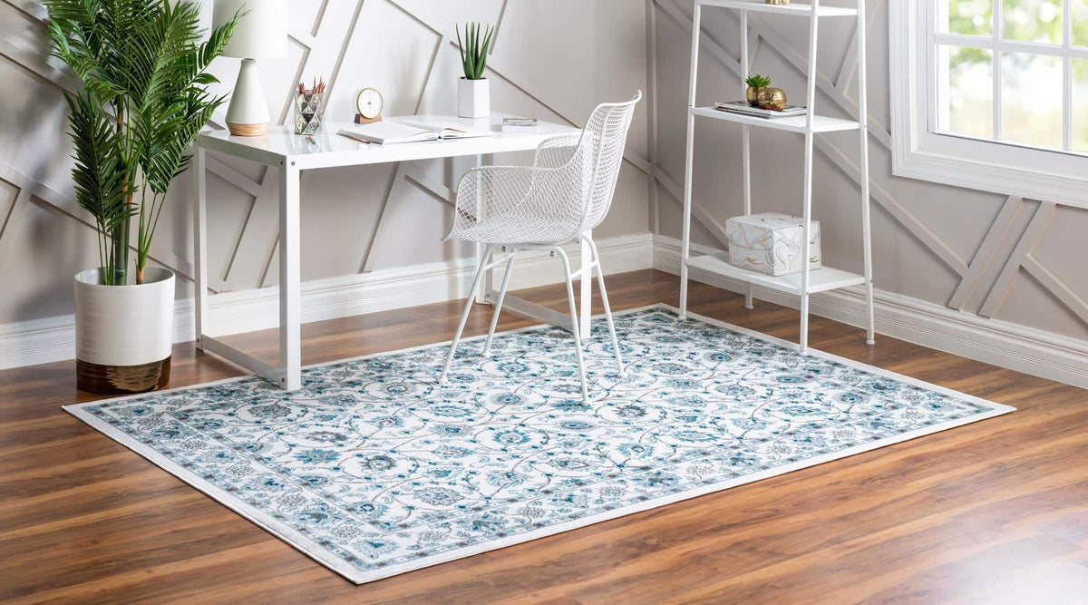 Unique Loom Aarhus Collection Vintage Border Area Rug (10' 0 x 13' 0 Rectangular, Ivory/Teal)