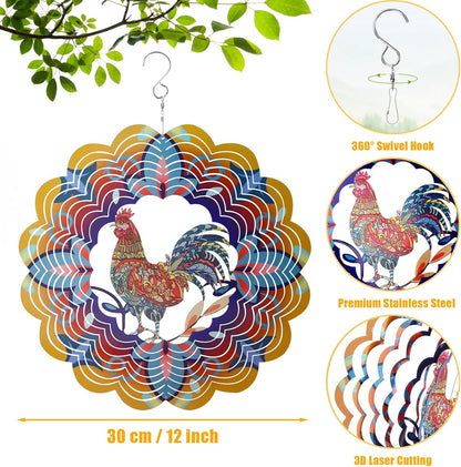 Wind Spinners, 12 inch 3D Stainless Steel Hanging Wind Spinner, Metal Kinetic Sculpture for Indoor/Outdoor Decor.