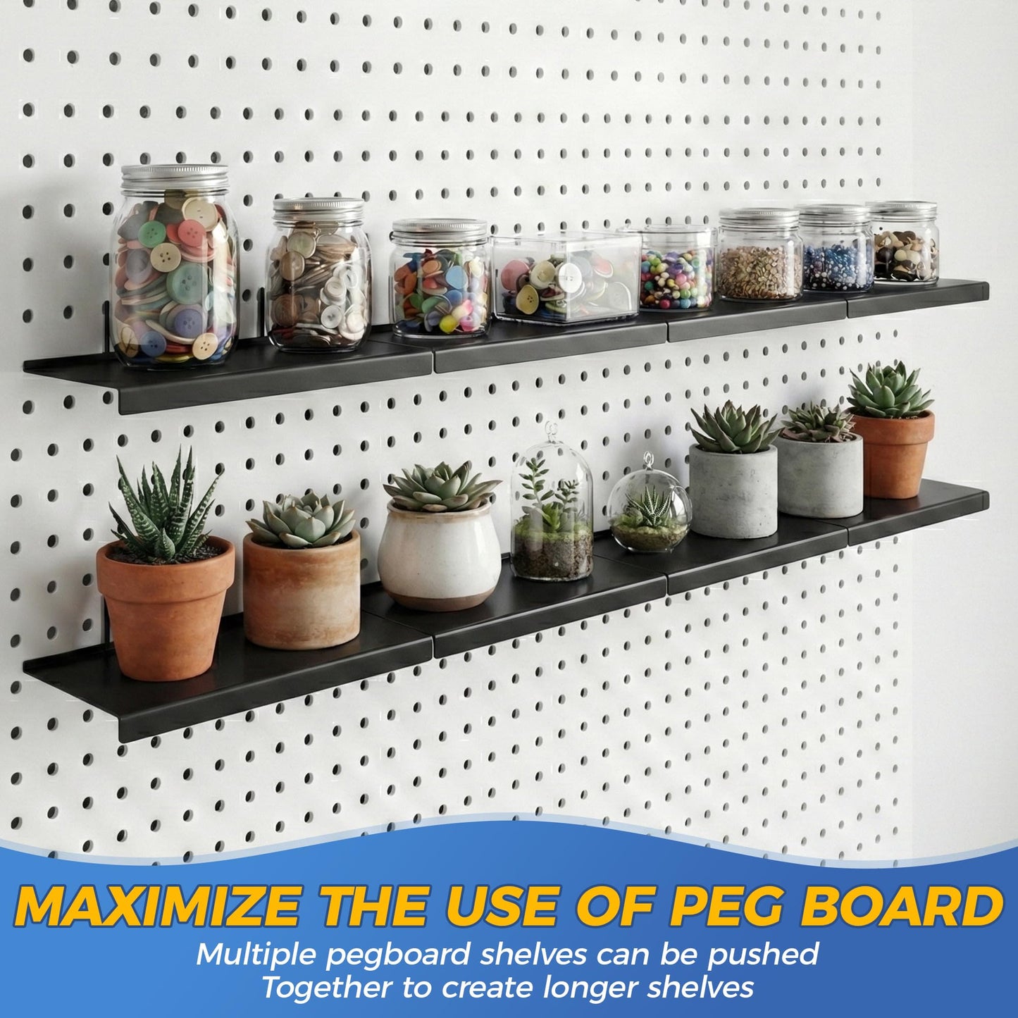 JUGGHOME 4 Pack Pegboard Shelves,10x4.3 Inch Metal Peg Board Shelving,Pegboard Accessories for Storing or Displaying,Pegboard Shelf Brackets for Retail Display Shelves,Garage Organizer,Home Storage