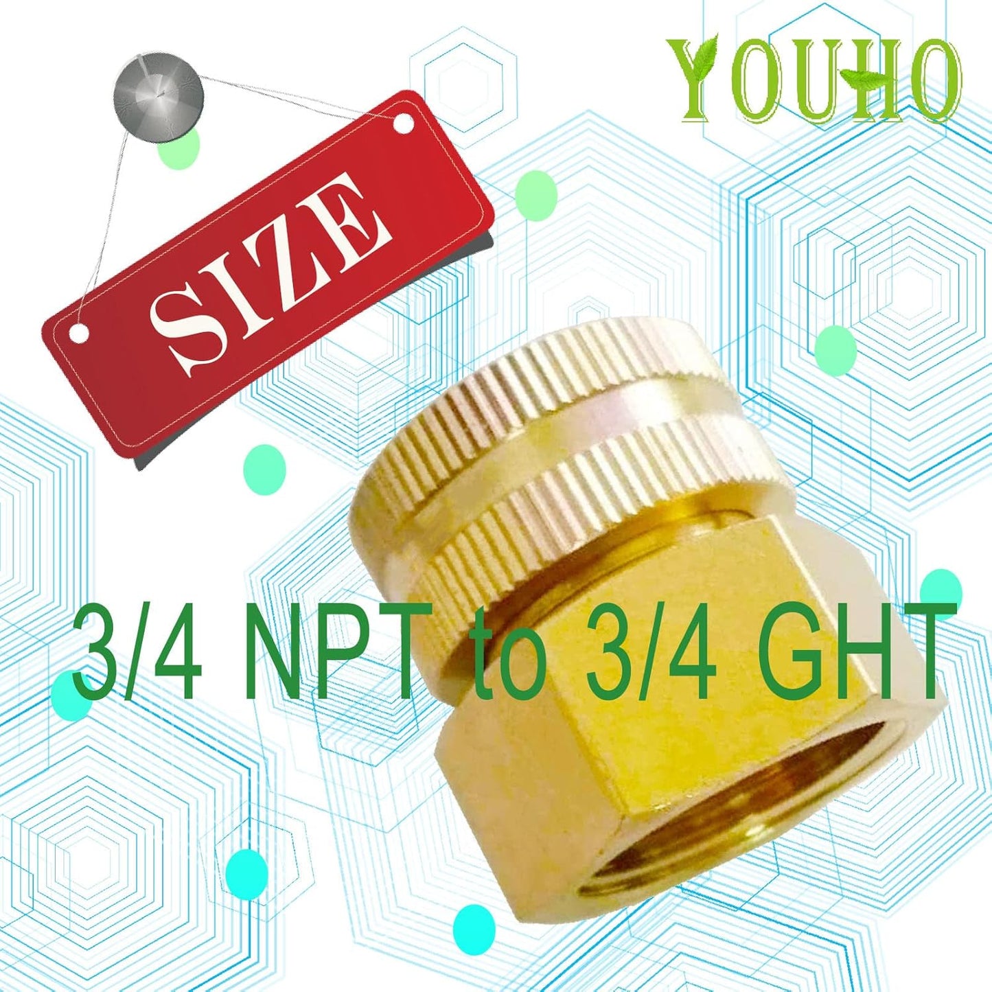 YOUHO Garden Hose Adapter 3/4" GHT(F) x 3/4 NTP Female - Reusable Connector Fittings for Rain Bird, Orbit, Toro, Dig