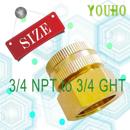 YOUHO Garden Hose Adapter 3/4" GHT(F) x 3/4 NTP Female - Reusable Connector Fittings for Rain Bird, Orbit, Toro, Dig