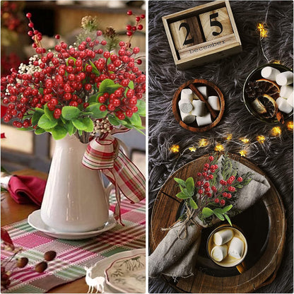 Felice Arts 6 Pack Christmas Picks, Artificial Red Berry Stems, Fake Holly Berries for Xmas Tree Ornaments