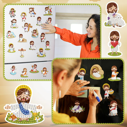 30 Pcs Diamond Art Magnet Kits for Adults Beginner Magnetic Jesus DIY Diamond Painting Kits for Special Shape Gem Art Crafts Fridge Refrigerator Magnet for Beginners Gifts