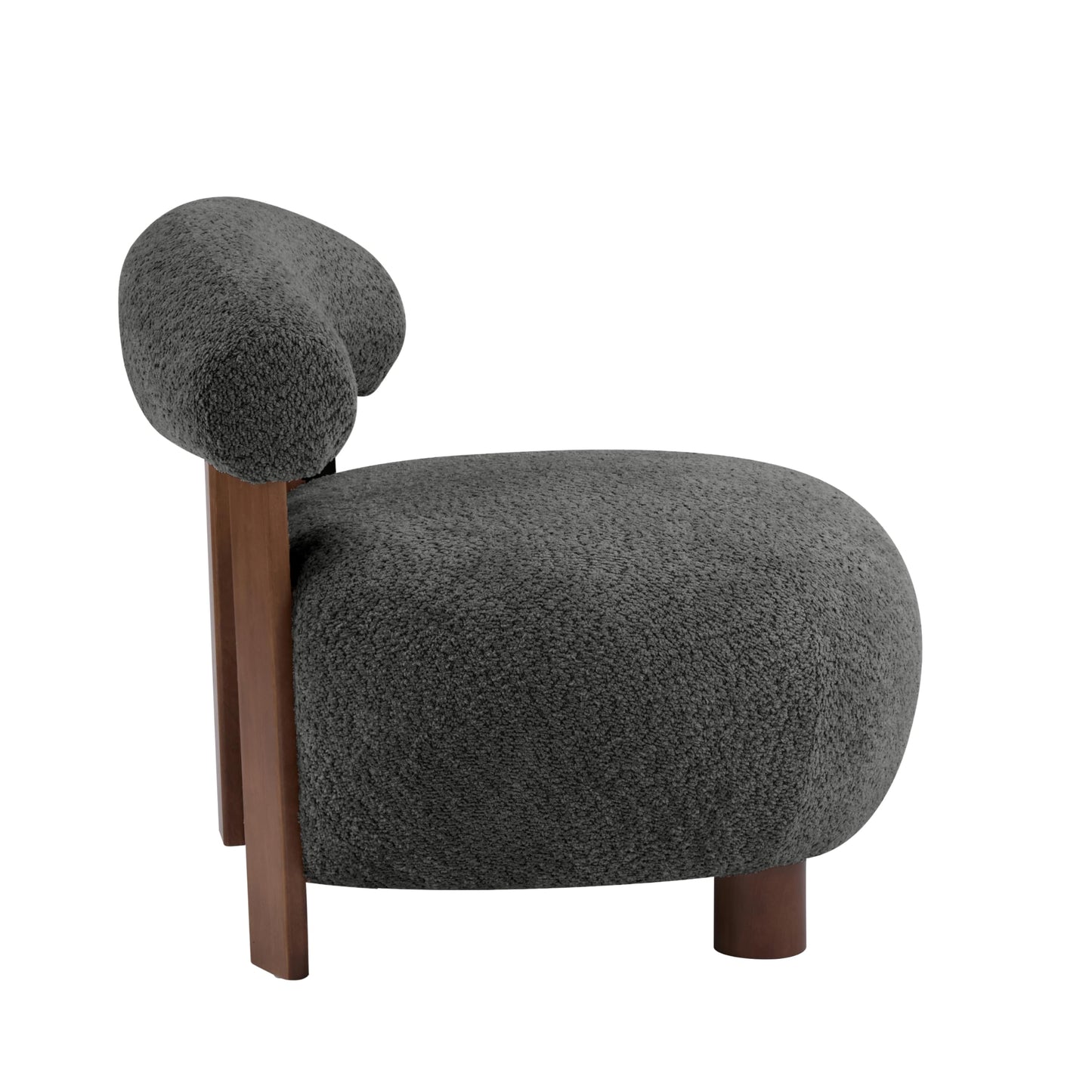 Merax Boucle Upholstered Accent Chair, Modern Barrel Armlesschair with Plush Curved Backrest and Solid Wood Legs, Cozy Lounge Reading Chair for Living Room Bedroom, Dark Gray