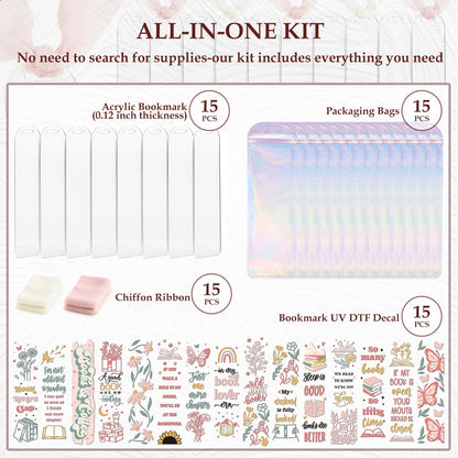 Dazoratix Floral Acrylic Bookmark Blanks - 60 Pcs Cute Flower Bookmarks Making Kit Bulk Aesthetic UV DTF Transfer Stickers Reading Book Lover Bookish Reader Women Girl Kid Student Teacher School Gifts