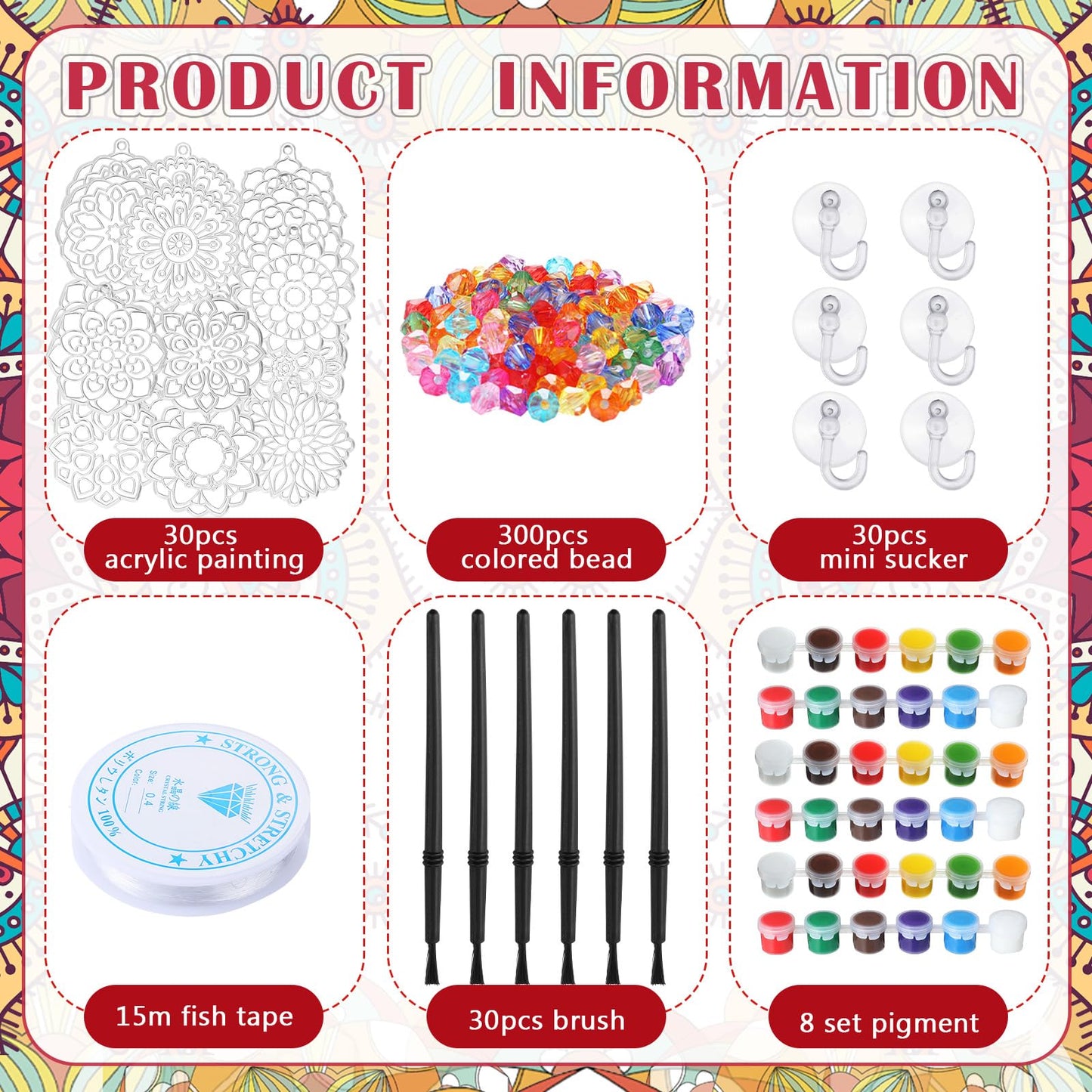 WinnerWhy 30 Sets Spring Mandala Suncatchers Crafts for Adults, Easter Holi DIY Stained Glass Art Kits Paint Your Own Window Ornaments for Mother's Day Party Birthday Activity Home Decor
