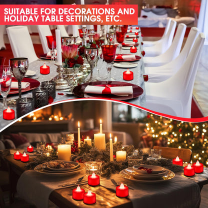 Coume 72 Pack Flameless Tea Light Candle Wedding Flameless Flickering LED Battery Operated Candle for Sweetest Day Anniversary Romantic Night Honeymoon Table Decor(Red)