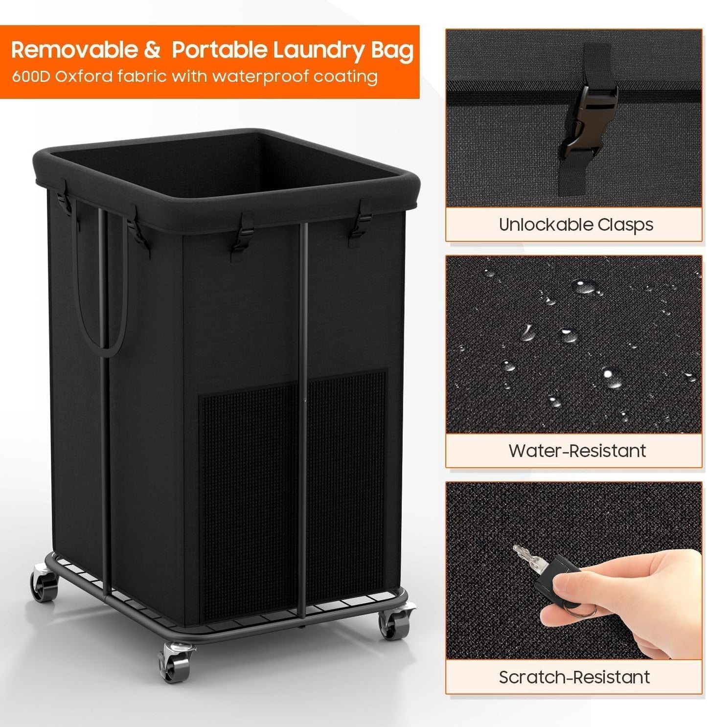 150L Laundry Hamper with Wheels, Rolling Laundry Basket with Metal Frame and Removable Bag, Large & Tall Dirty Clothes