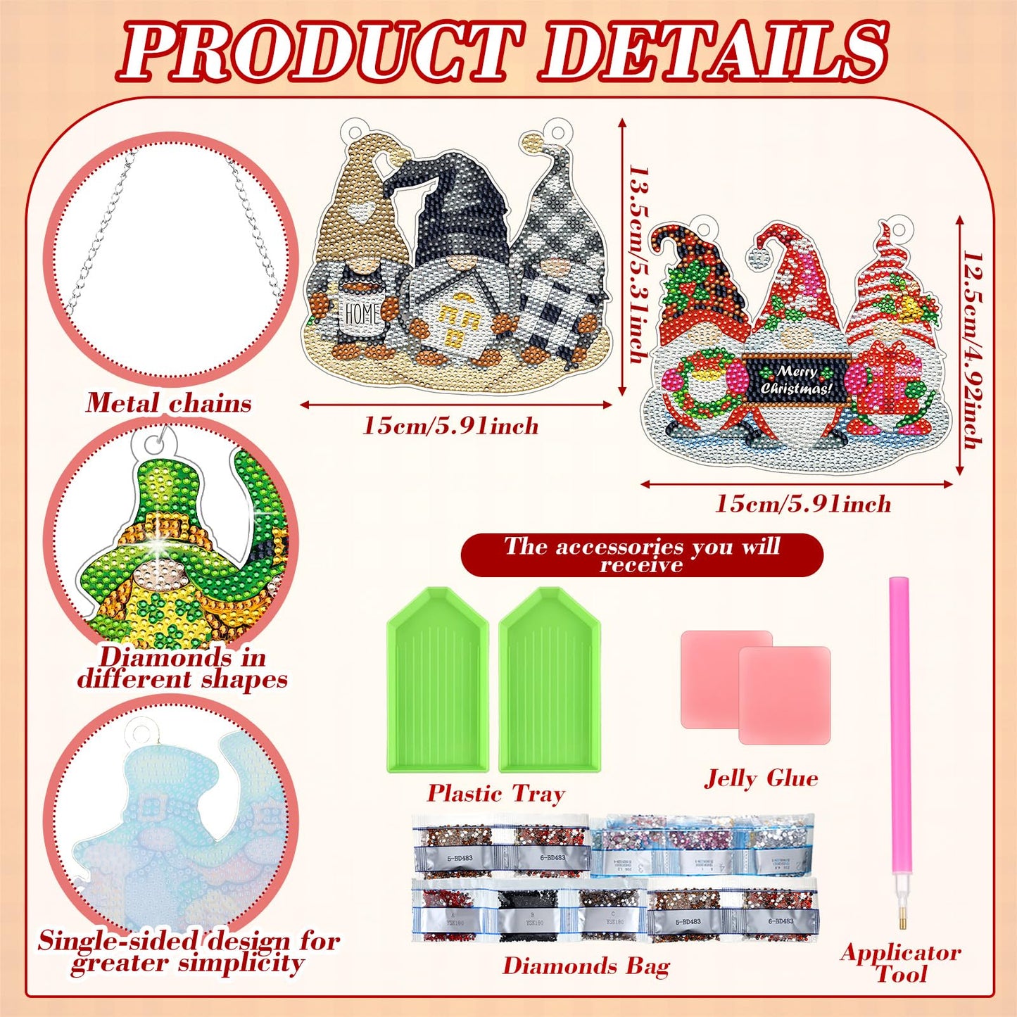 Chunful 20 Pcs Seasonal Diamond Art Wreath Kits Holidays Spring Summer 5d DIY Diamond Art Painting Hanging Sign 4th of July Ornament for Adult Office Holiday Wall Home Decoration(Gnome)
