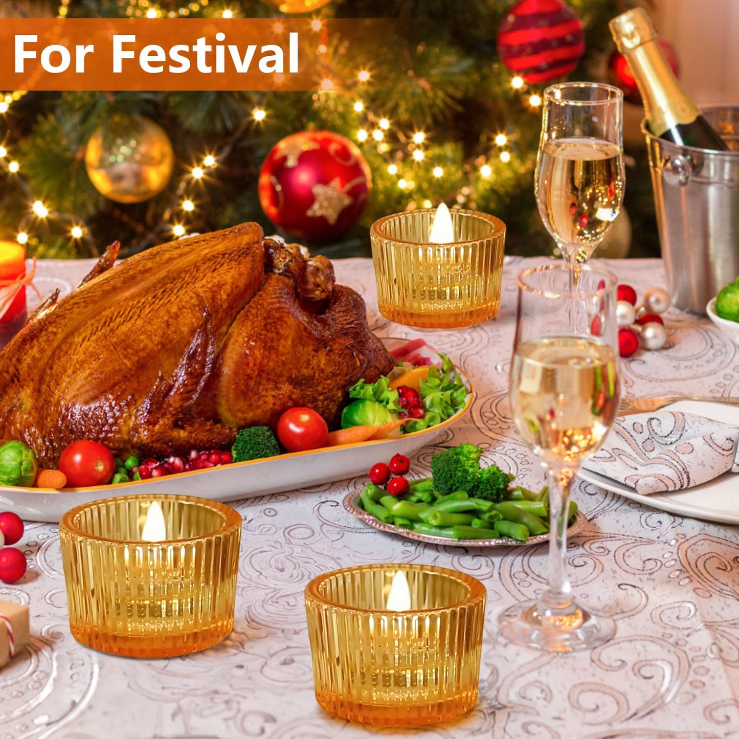 JOYIT Gold Votive Candle Holders Bulk Set of 24, Tealight Candle Holder for Wedding Table Centerpiece, Glass Small Candle Holders for Birthday Party, Valentine's Day, Home Decor (2''X 1.4'')