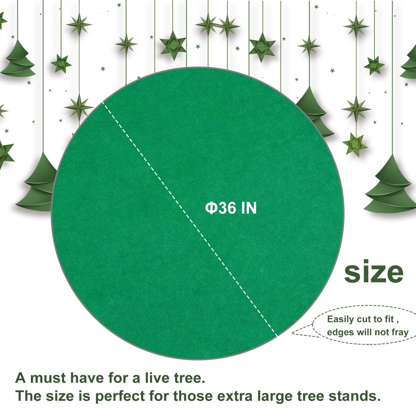 Feoang 36inch Christmas Tree Stand Mat Waterproof Floor Protector Christmas Tree Stand Pad Felt Round Xmas Tree Stand Floor Mat Under Christmas Tree for Protecting Indoor Floor（Green）