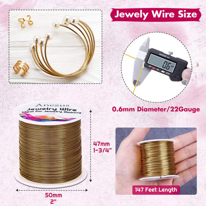 22 Gauge Jewelry Wire, Anezus Craft Wire Tarnish Resistant Copper Beading Wire for Jewelry Making Supplies and Crafting (Antique Bronze, 49 Yards/45 Meters)