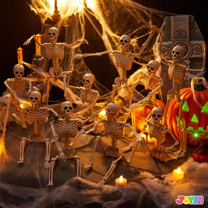 JOYIN 12 PCS 16" Halloween Skeleton Decor, Full Body Movable Stayable Joints Plastic Skeleton, Posable Hanging Skeletons for Halloween Decoration Indoor Outdoor, Graveyard Yard Party Decor