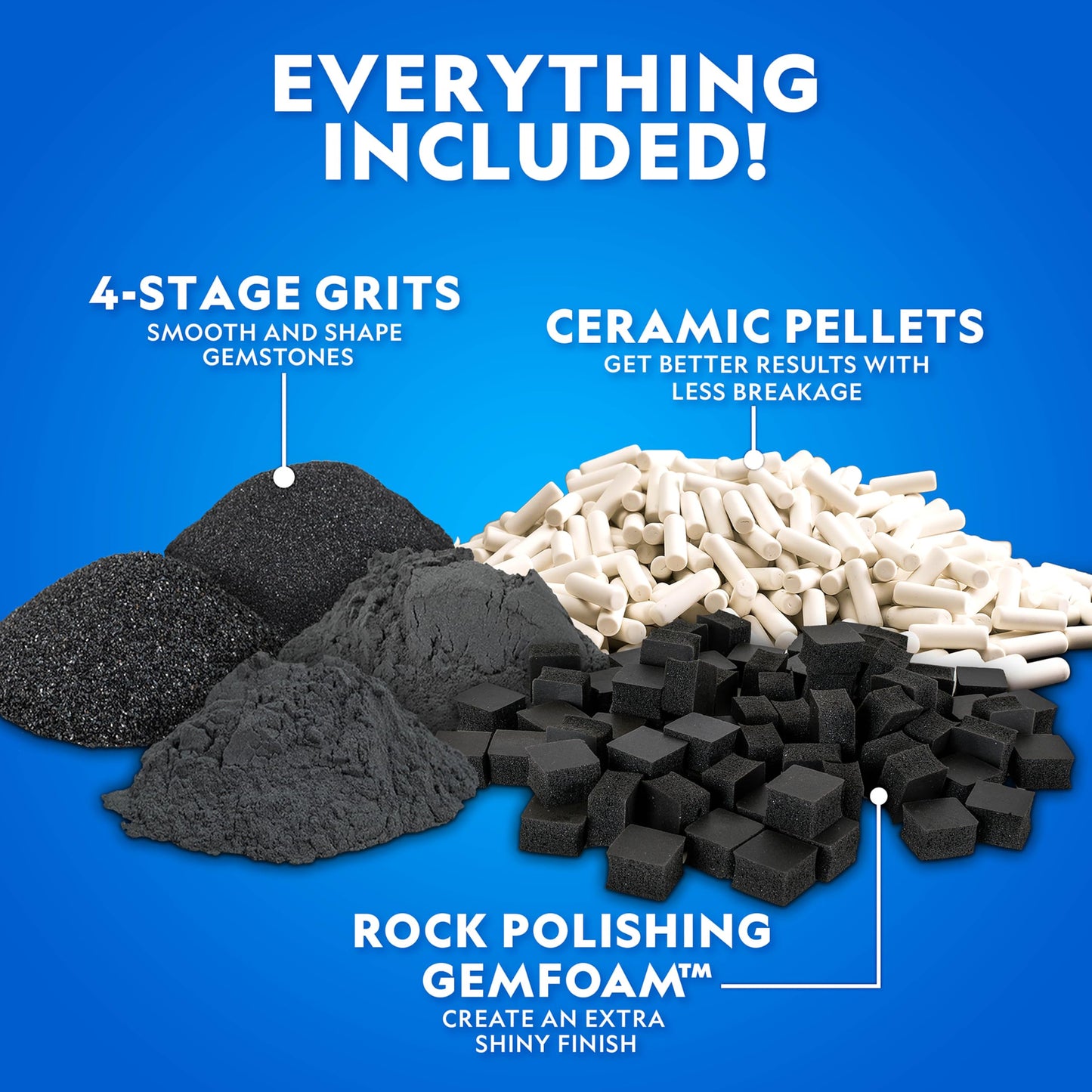 NATIONAL GEOGRAPHIC Rock Tumbler Grit & Media Refill Kit – Rock Polishing Supplies Kit, 4-Stage Silicon Carbide Bulk Grit, 1.5 Pounds of Ceramic Pellets, Stone Tumbling & GemFoam Polishing Media