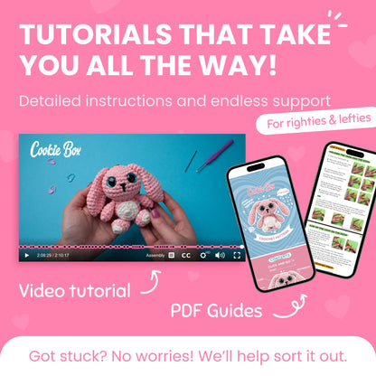 Cookie Box Original Crochet Kit for Beginners – Gift Set to Make Bunny Lola Amigurumi Plushie – Easy DIY Crochet & Knitting Starter Kit with Video and PDF Tutorials