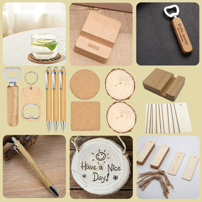 144 PCS Laser Engraving Material Kit, 29 Kinds of Laser Engraving Supplies Including Acrylic, Wood, PU Leather, Glass, Metal, Rock, Fabric, Rubber Materials for Laser Cutter Engraver