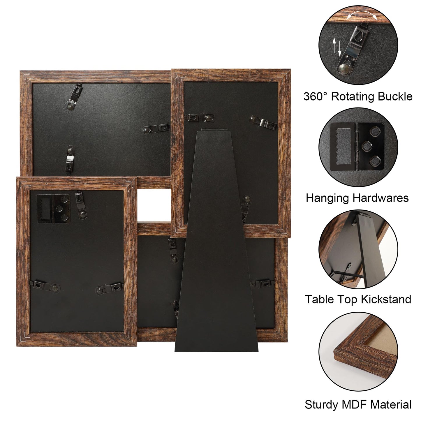 YESKAY 4x6 Collage Picture Frames, Multi Family Photo Frame with Real Glass, Displays Four 4x6 Photo, Wall Decor Wall Hanging or Tabletop, Rustic Brown