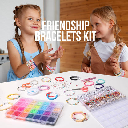 Pizooro Friendship Bracelet Kit, 28 Colors 5040 Pcs Clay Beads 1200 Pcs Letter Beads for Bracelets Making,4 Styles Round Alphabet,Number,Heart,Pattern Beads,Jewelry Craft Kits Gift