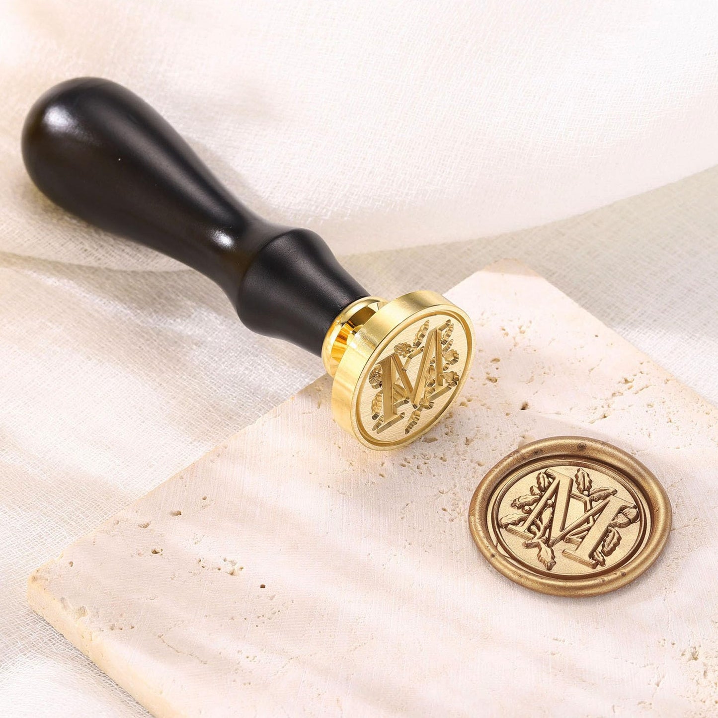 Yoption Traditional Initial Alphabet Wax Seal Stamp with 120 Antique Gold Wax Seal Beads Kit for Wedding Engagement Party Invitation Envelope Christmas Gift Wrap - Letter M