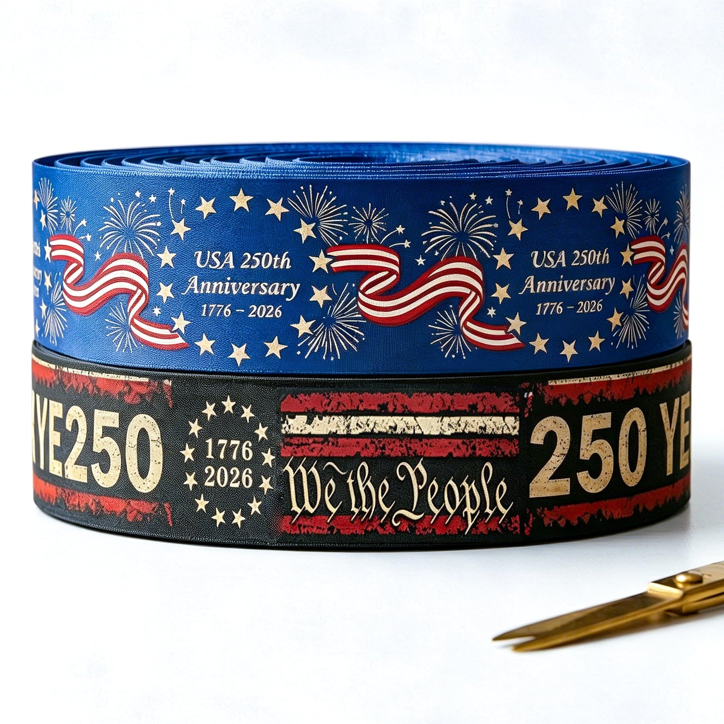 Gleamagic 2-Pack America 250th Anniversary Ribbon Bundle - 1 Inch x 50 Yards Total - Patriotic Satin Ribbon for Independence Day, July 4th Decor & Semiquincentennial Crafts & Commemorative Decor