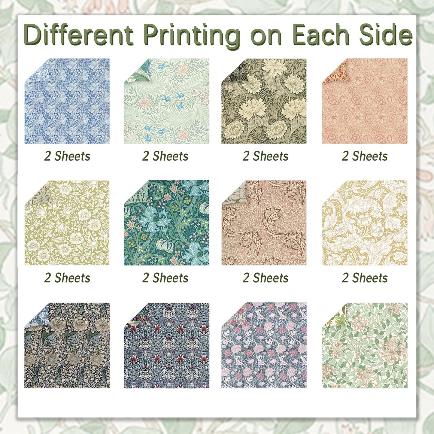 24 Sheets Scrapbook Paper 12" Double-Sided Photo Backdrop Bohemian Patterned (Floral Design J)