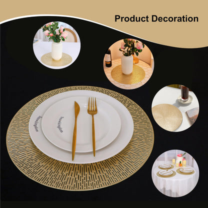Snowkingdom Round Placemats Gold Metallic Set of 6 Vinyl Hollow Placemats 15'', Washable Easy Clean Wipeable Non-Slip Stain Heat Resistant Dinning Table Place Mats for Wedding Party Decoration by