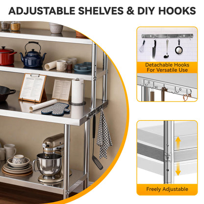 DWVO 42x24in Stainless Steel Table, NSF Metal Prep Worktable with Adjustable Overshelf for Kitchen Restaurant Hotel Garage Warehouse Home