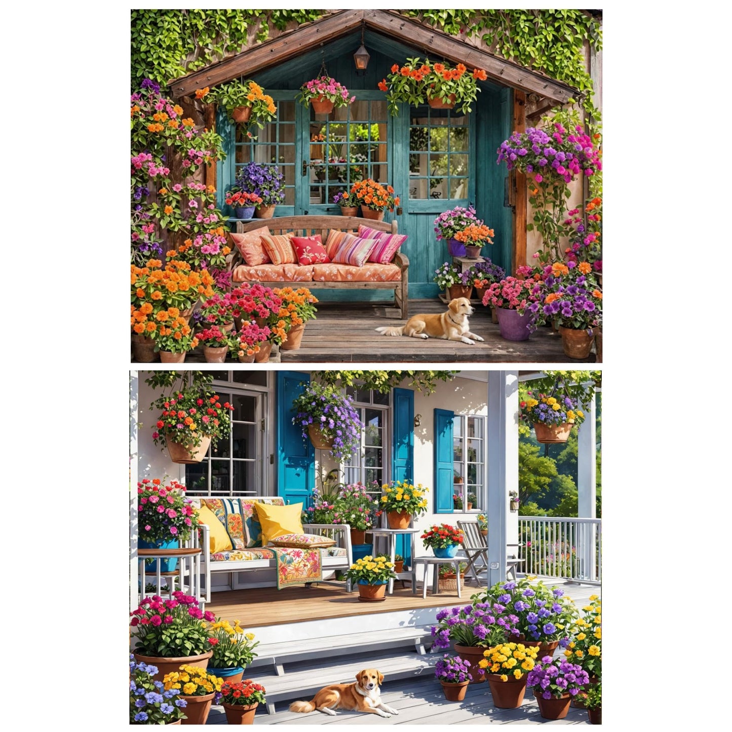 Lovepefe Flower House Diamond Art Painting Kits for Adults Dog 2 Pack Paint with Diamond Kit for Beginners DIY Full Drill Gem Art Home Wall Decor 12 X 16 Inch