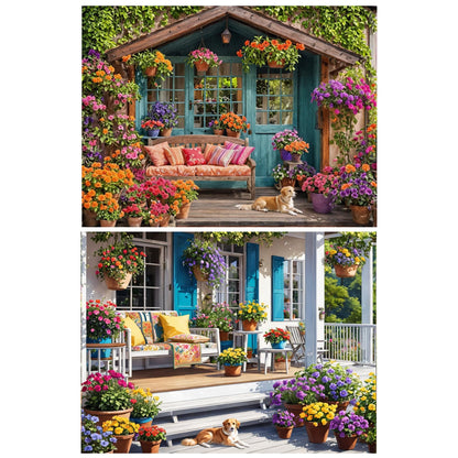 Lovepefe Flower House Diamond Art Painting Kits for Adults Dog 2 Pack Paint with Diamond Kit for Beginners DIY Full Drill Gem Art Home Wall Decor 12 X 16 Inch