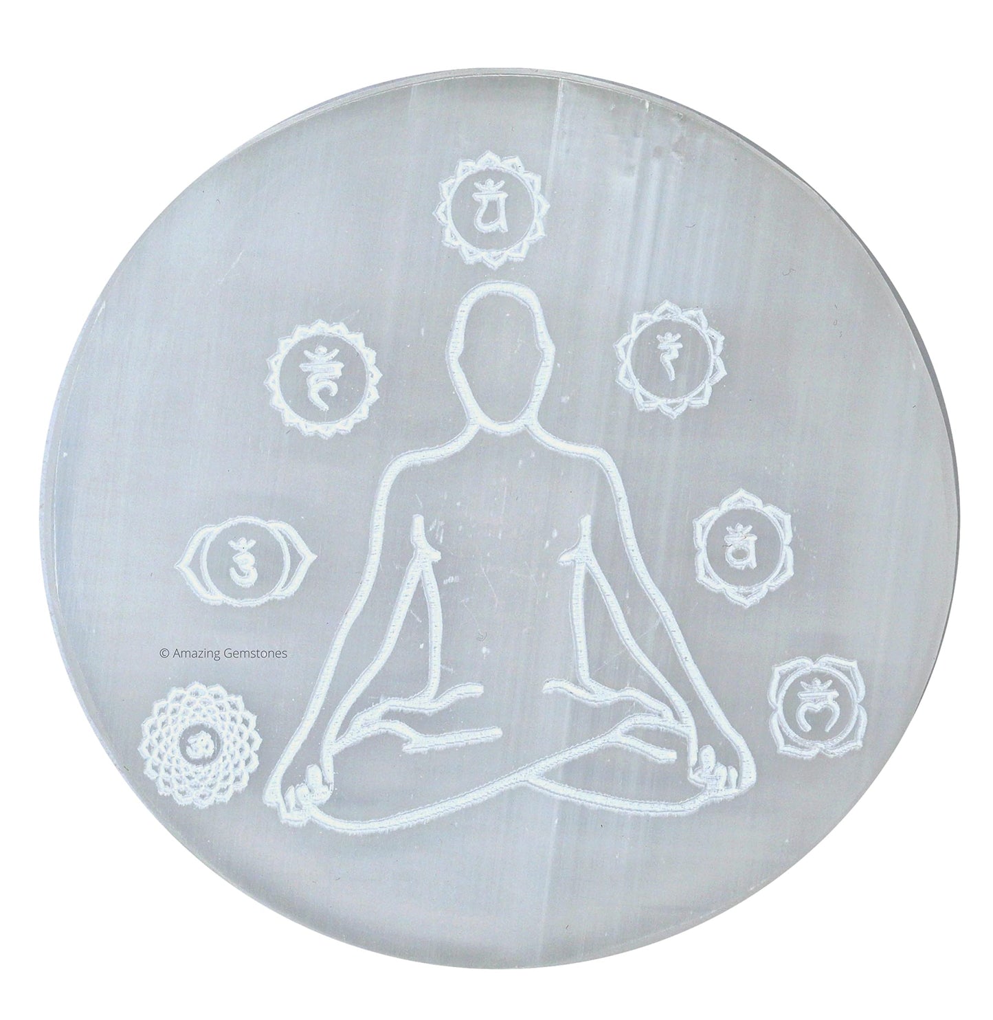 Amazing Gemstone Selenite Crystal Charging Plate For Crystals And Healing Stones, 3" Selenite Crystal Plate Engraved Buddha Coaster For Home, Office Table Decor (Selenite Round Disc)