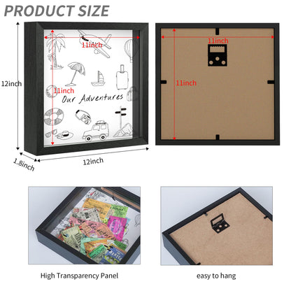 Jackma Travel Tickets Collection Shadow Box Frame, Funny Display Box for Collecting Tickets of Sporting Travelling Events – Piggy Bank Frame Memory Box with Slot on Top, Black 12x12”