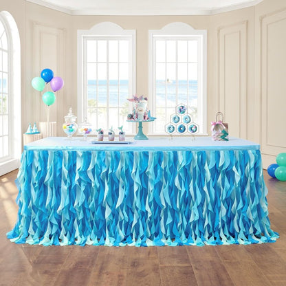 leegleri 14ft Tutu Table Skirt for 6/8ft Rectangle or Round Tables-Under The Sea Ocean Blue Baby Shark Themed Tutu Table Skirt for Baby Shower, Birthday Party,Gender Reveal