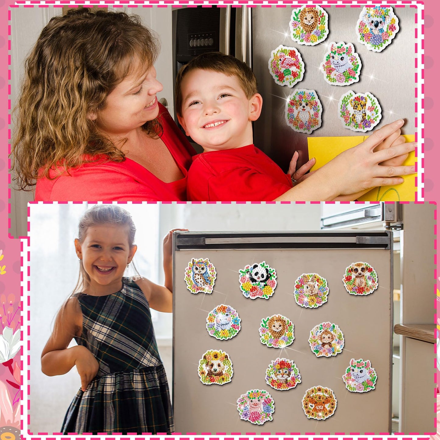 Xuhal 30 Pcs Spring Animal Diamond Painting Magnet Flower Animal Diamond Art Magnet Kits for Adults Floral Wreath Elephant Refrigerator Magnetic Sticker 5D Rhinestone Fridge Sticker for DIY Craft Gift