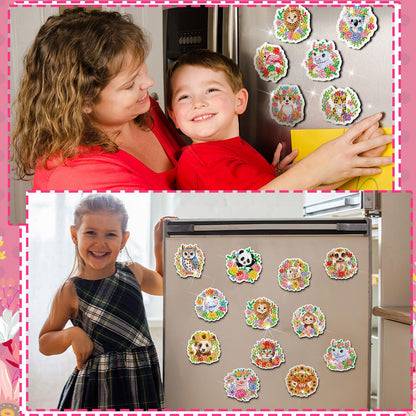 Xuhal 30 Pcs Spring Animal Diamond Painting Magnet Flower Animal Diamond Art Magnet Kits for Adults Floral Wreath Elephant Refrigerator Magnetic Sticker 5D Rhinestone Fridge Sticker for DIY Craft Gift