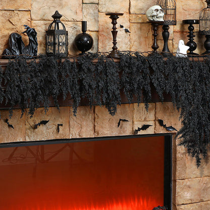 XunYee Black Halloween Garland 6 Feet Spooky Halloween Cedar Garland Mantel Fireplace Artificial Faux Trailing Realistic Gothic Hanging Vine Twigs for Thanksgiving Party Outdoor Indoor Home Decor