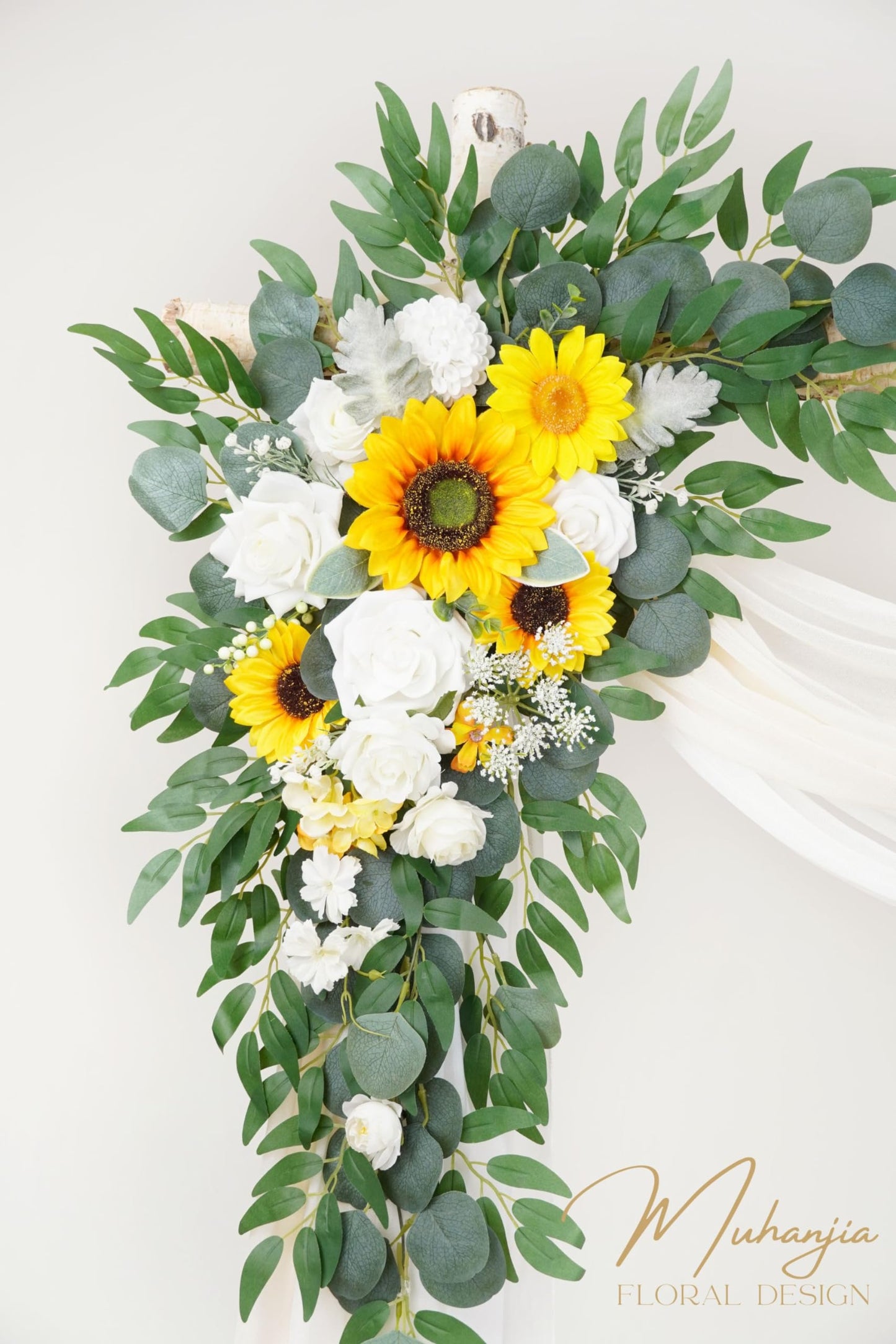 Muhanjia Artificial Arch Flowers Kit(Pack of 4),2Pcs Artificial Flower Arch Decor, 2Pcs Drapes, Ceremony and Reception Background Rose Decoration, Rose Sunflower Floral and Outdoor Party Decor