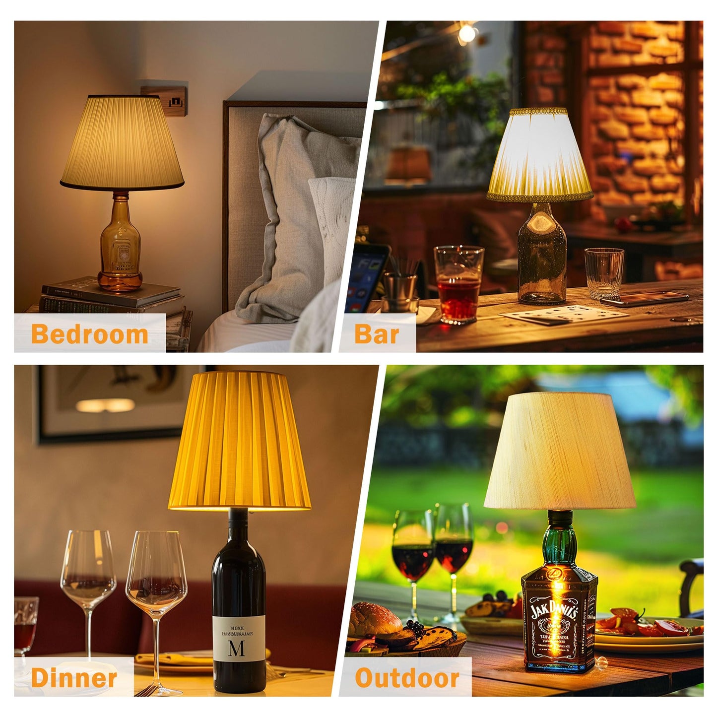 ACBungji 2 Sets Bottle Lamp Kit for Liquor Bottle, DIY Wine Bottle Lamp Kit To Do It Yourself, Lamp Parts Kit Including 8 FT Lamp Cord with Lamp Socket, 3 Size Tapper Cork, 9mm Glass Drill Bit and Lid