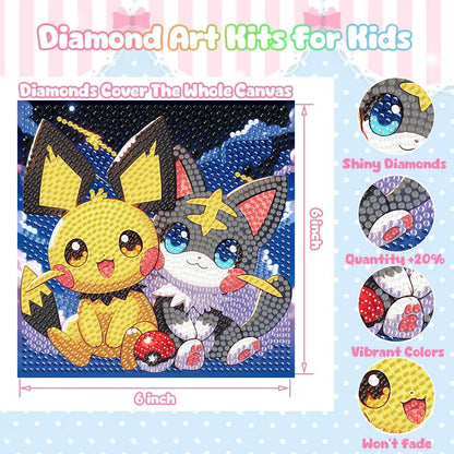 LWZAYS 4 Pack 5D Cartoon Diamond Painting Kits for Kids Beginners, Diamond Art Kit for Kids Ages 8-12, Mosaic DIY Full Round Drill Big Gem Art for Kid, Home Wall Decoration 6X6 inch