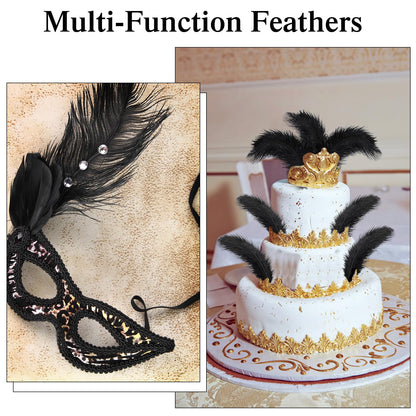 Crowye 100 Pcs Ostrich Feathers Bulk for Centerpieces Craft Ostrich Feathers for Masquerade Vase Wedding Party Home Costume Decorations (6-8 Inch,Black)