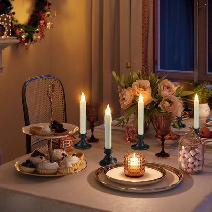 FREEPOWER Battery Operated LED Window Candles with Dusk to Dawn Sensor, Ivory Flameless Flickering Candlesticks with Suction Cups & Removable Black Base for Christmas Home Decor (6PCS)