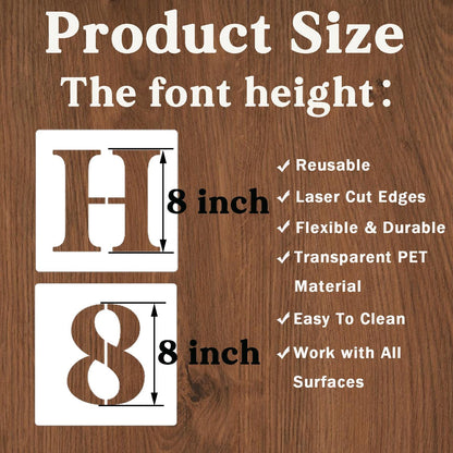 YEAJON 8 Inch Letter Stencils and Numbers, 40 Pcs Alphabet Drawing Templates, Reusable Plastic Art Craft Stencils for Painting on Wood, Wall, Fabric, Rock, Signage, Door Porch