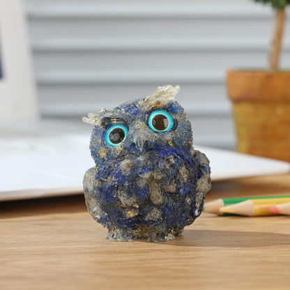 Reyife Hand-Carved Natural Crystal Owl Statue Reiki Healing Gemstone Animal Figurines Home Office Car Decoration The Best Gifts 2.4 inches(Lapislazuli)