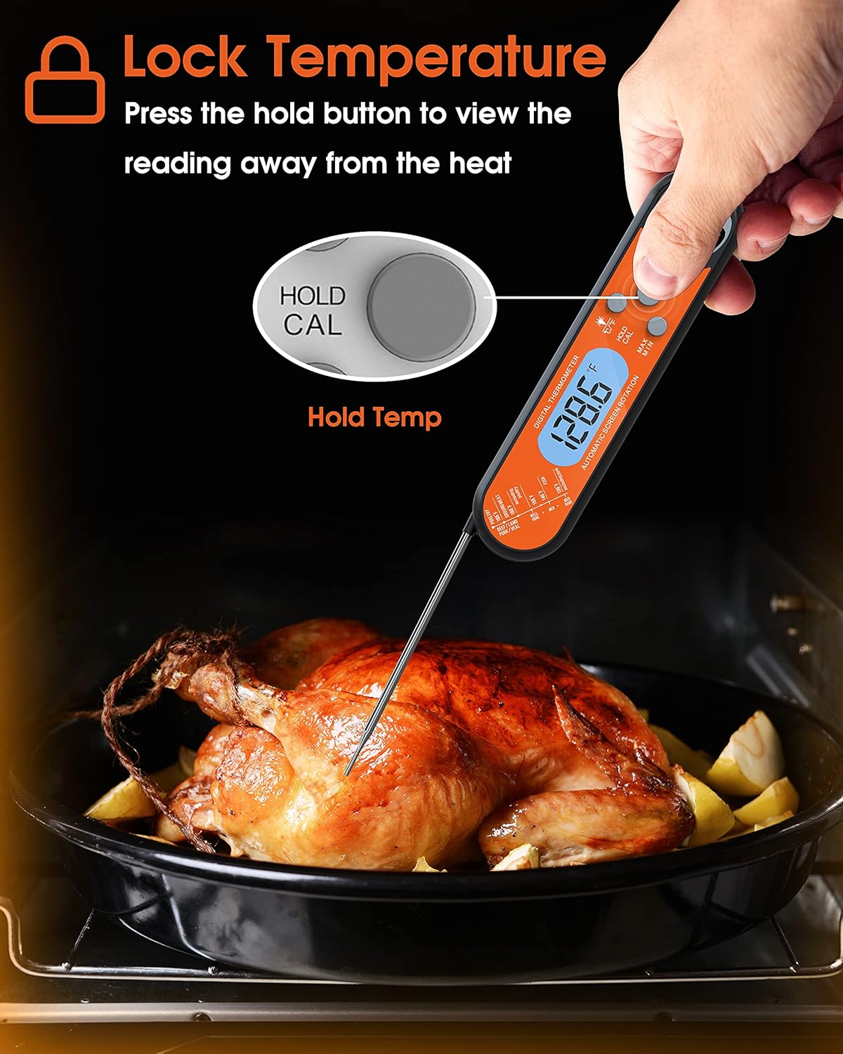 Meat Thermometer, Instant Read Digital Food Thermometer for Cooking, Fast & Precise with Backlight