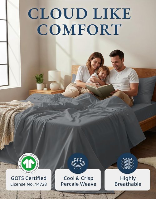 LANE LINEN Twin XL Sheets Set - 100% Organic Cotton, Crisp Percale, Fade Resistant | Charcoal Color
