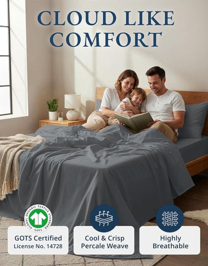 LANE LINEN Twin XL Sheets Set - 100% Organic Cotton, Crisp Percale, Fade Resistant | Charcoal Color