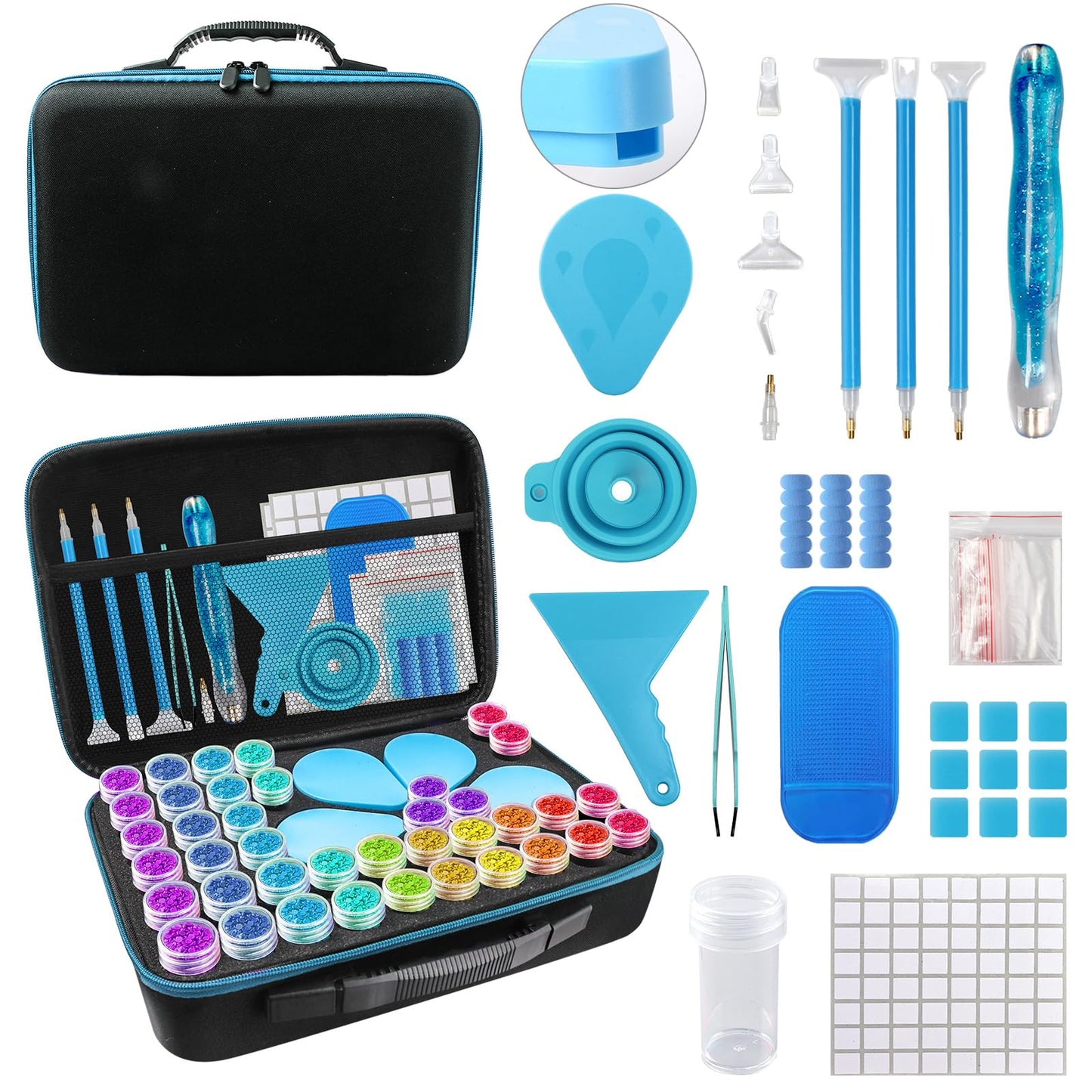 Aicmerk 60 Slot Diamond Art Storage Containers, Portable Diamond Painting Organizer with Tools, Leak Proof Bead Storage Container for Craft Supplies and DIY Art Accessories