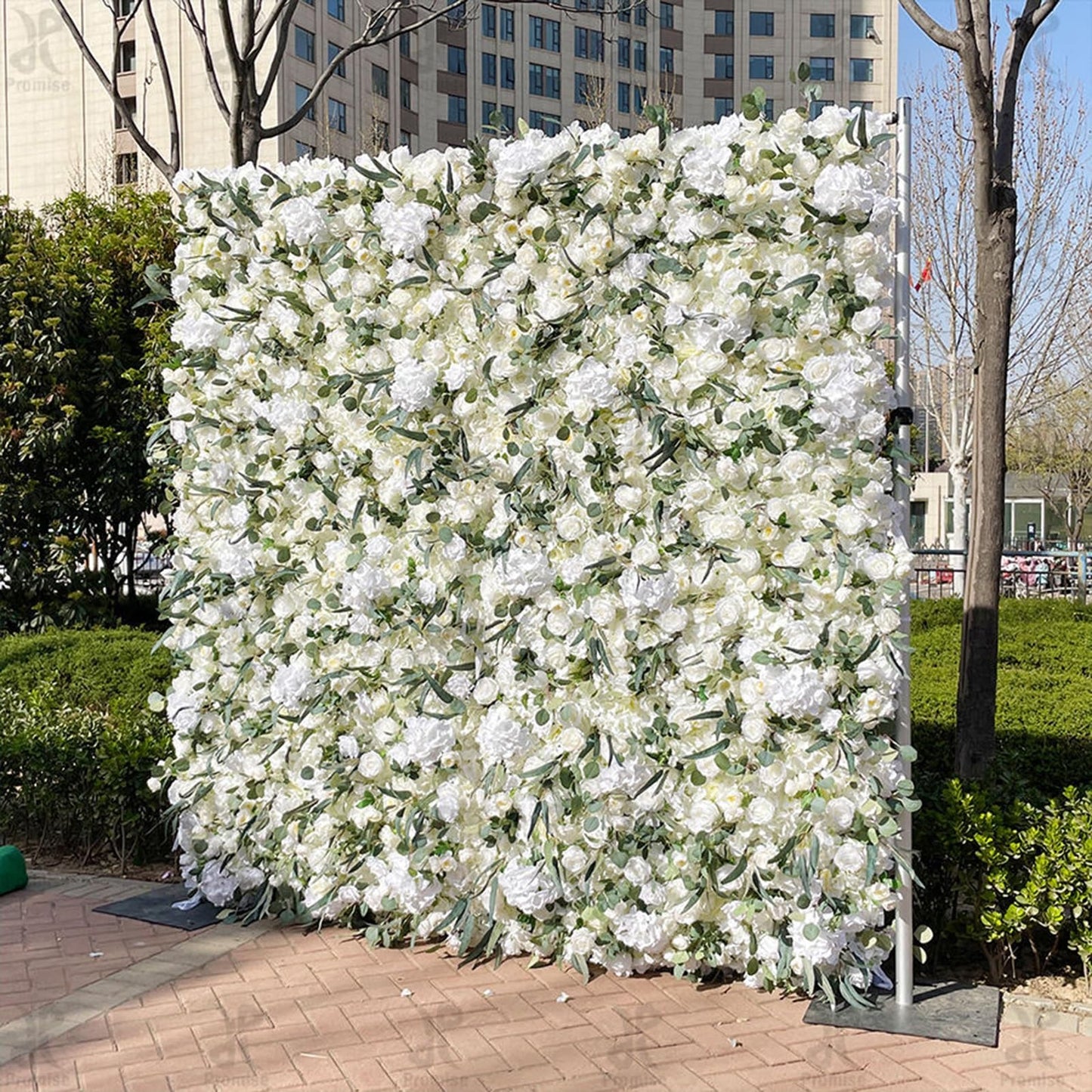 JIIPOREGJ Handmade Romantic Eucalyptus and White Flowers Wall Large Artificial Flower Wall Backdrop Panels,Rose Wedding Backdrop 3D Floral Wall Fabric Flower Wall for Pa,One Color,1m*1m/3.28 * 3.28FT
